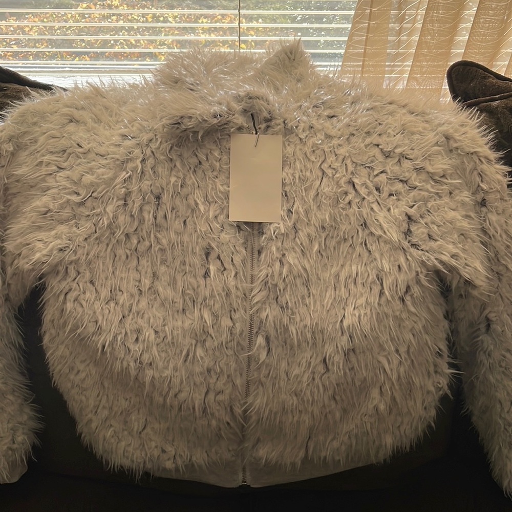 Faux fur bomber style jacket